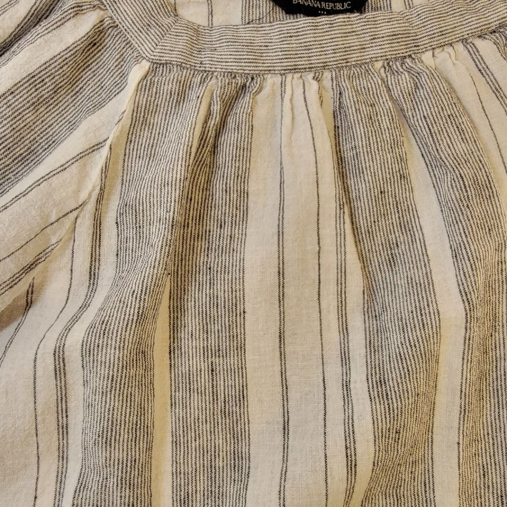Banana Republic Factory Stripe Textured Peasant Top, Linen/Cotton, White, SP - Picture 5 of 8